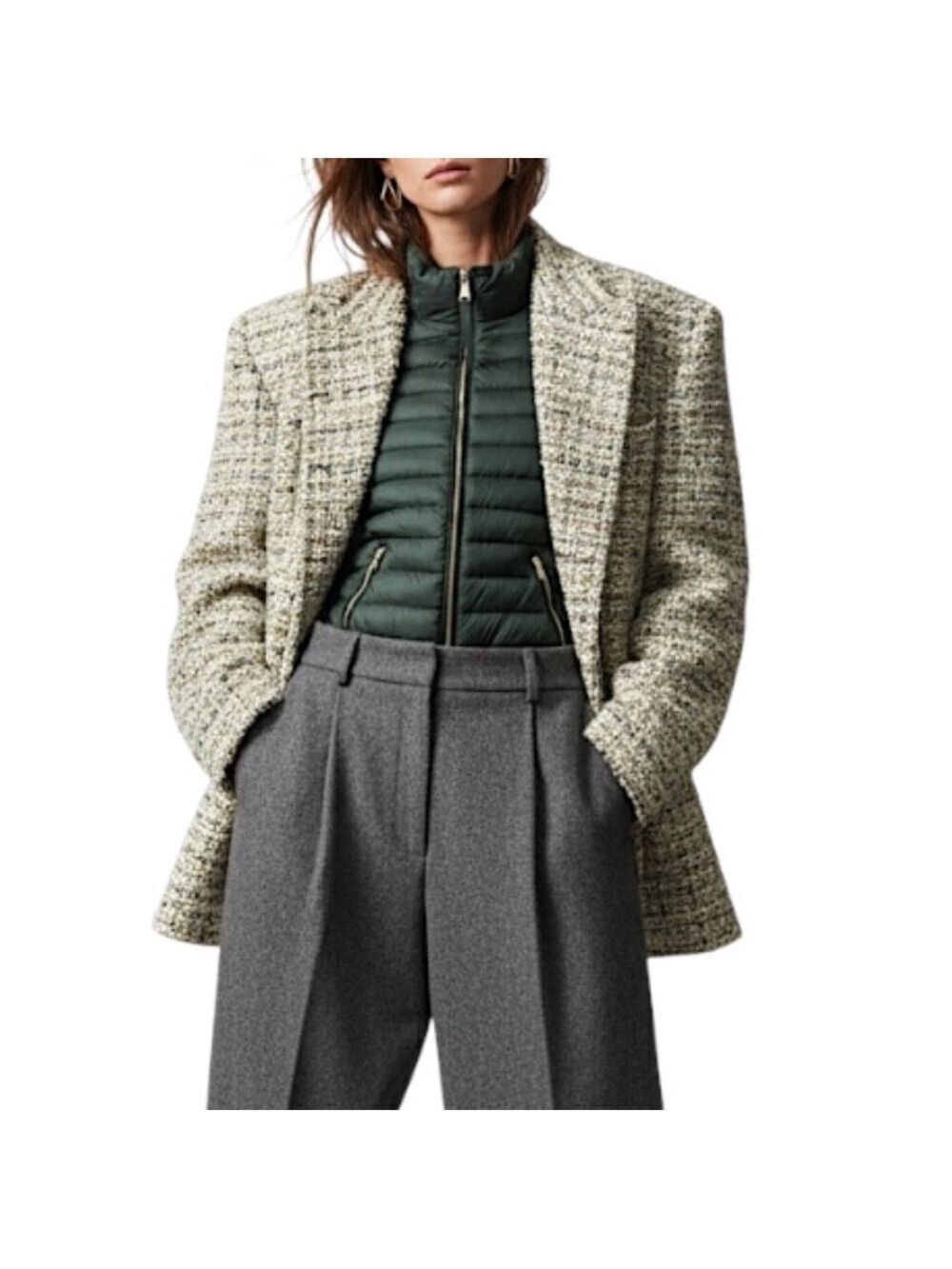 Zara Woman dark green duck down quilted fitted old money puffer coat M